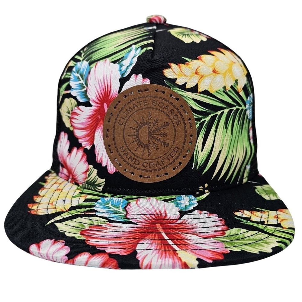 Hawaiian Floral Climate Boards Snapback Hat Black Mesh Tropical Hawaiian EUC